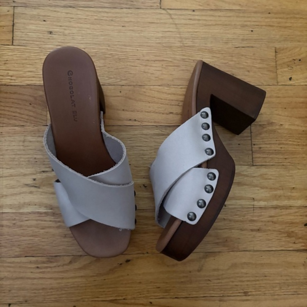 Chocolate Blu Platform Heel Slides Size 8